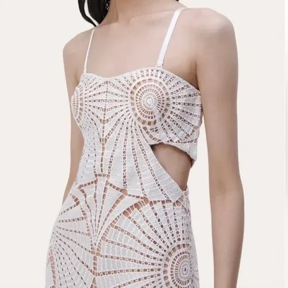 Jonathan Simkhai Jamie Dress White Fossil Guipure Lace Wedding Party LWD Size 12 - Picture 11 of 16